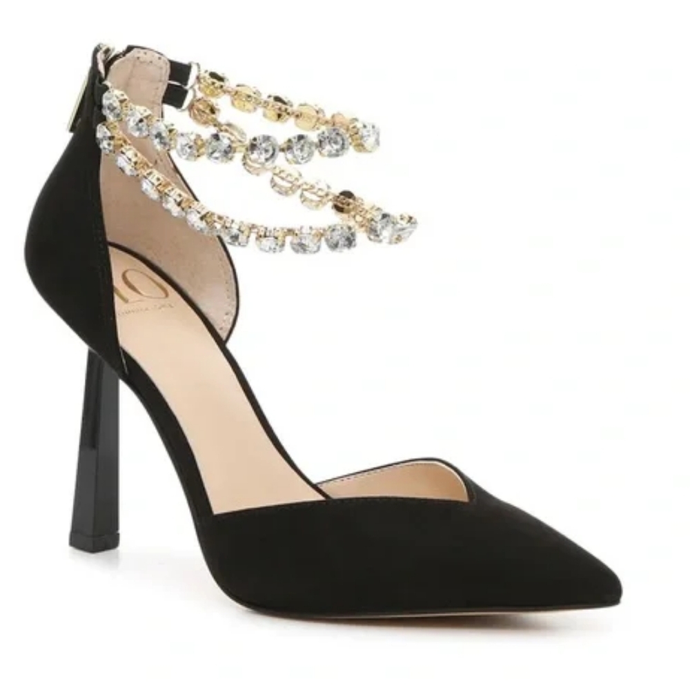 Jennifer Lopez Black Heels with Crystal Embellishments